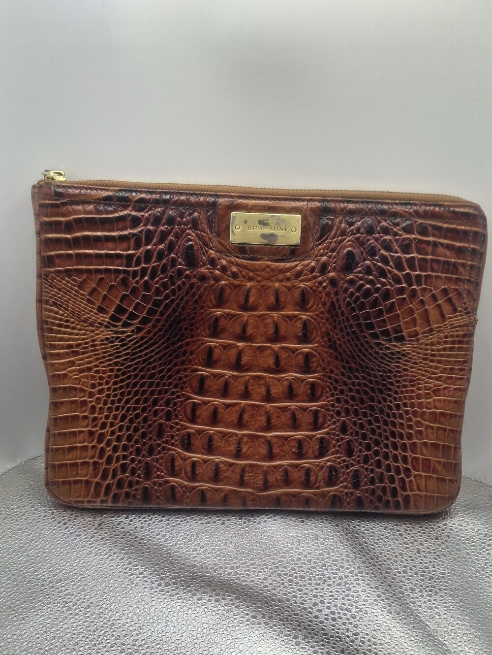 Brahmin Brown Croc-Embossed Leather Clutch